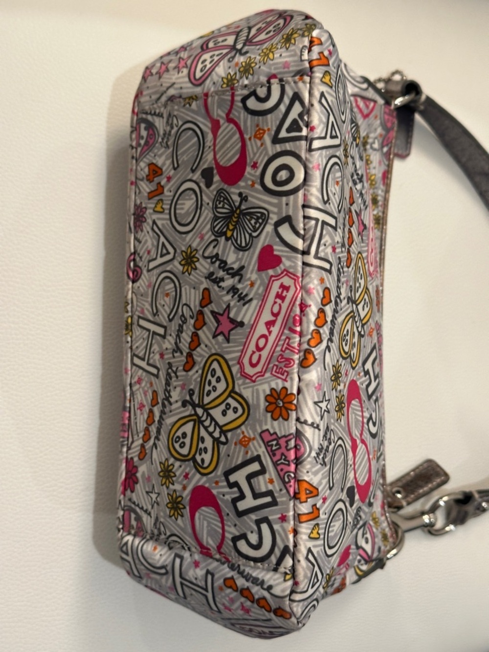 COACH Poppy Butterfly Graffiti Print Butterfly Nylon Mini Shoulder Bag NWOT - Picture 2 of 16